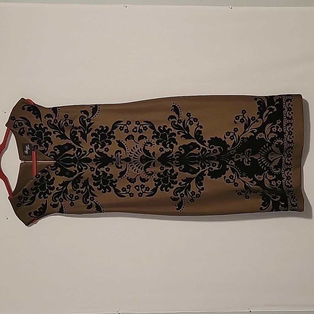 Beige by eci women's 8 green sheath dress with black velvet floral details